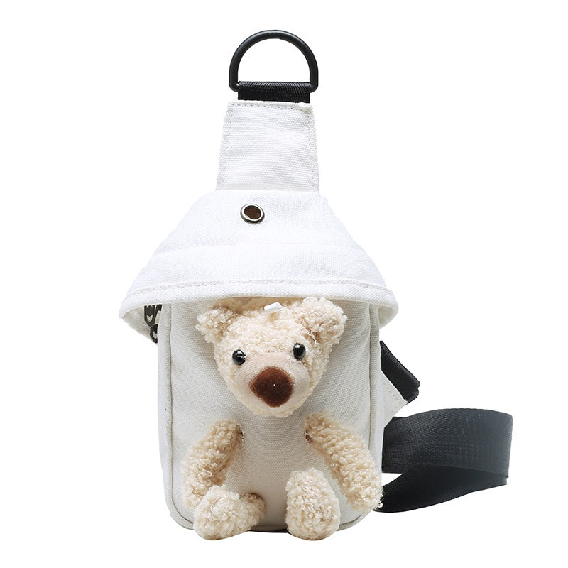 Girls Bag New Bear Bag Canvas Chest Bag Net Red Cute Student Messenger Bag Personality Pocket Trend