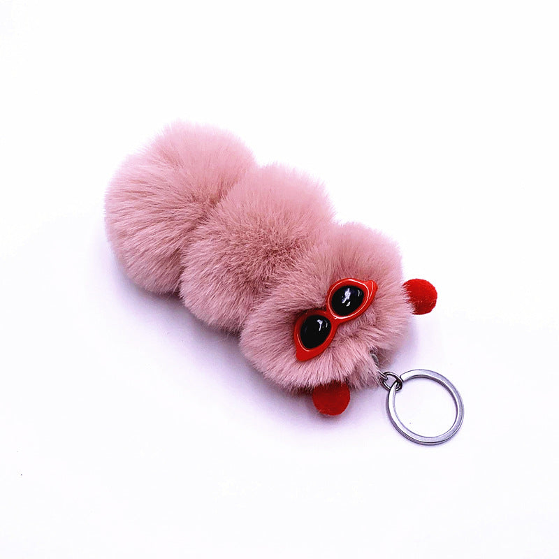New Cute Caterpillar Key Chain Cute Candy Color Cartoon Plush Bag Pendant Car Key Chain Accessories