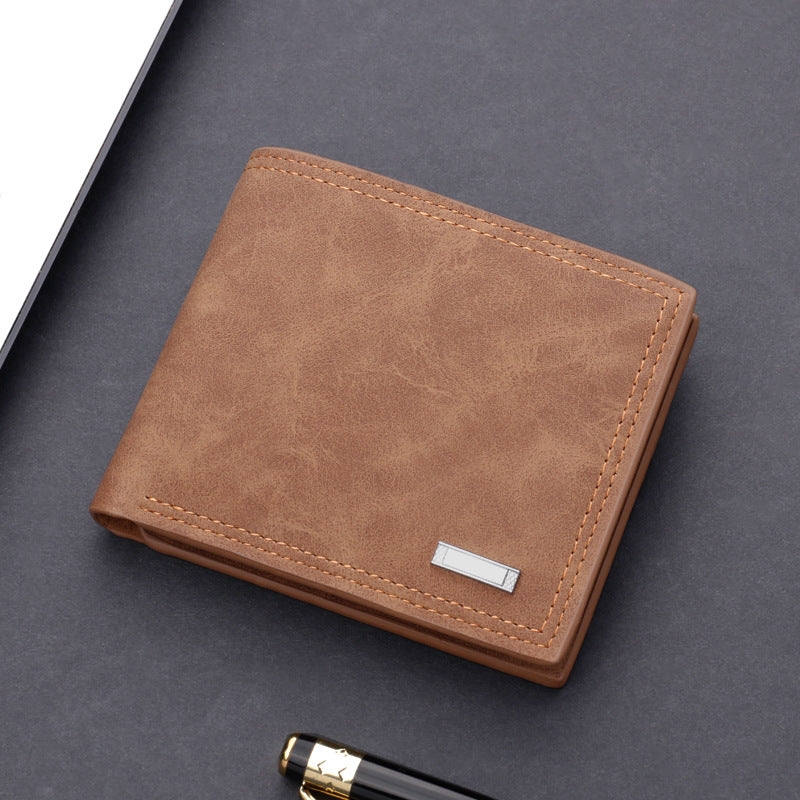 Men's wallet short wallet leather wallet multiple card slots can hold driver's license retro