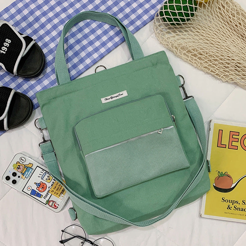 New Literary Small Fresh Canvas Bag Student Class Large Capacity Messenger Bag Ins Style Cute Shoulder Bag