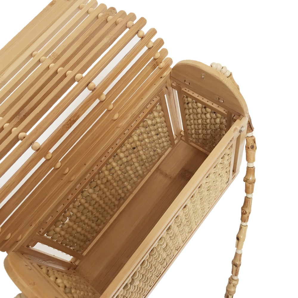 Square Bamboo Bag Summer Hollow Bamboo Beach Bag Fashion Messenger Bag Hand-woven Straw Shoulder Bag