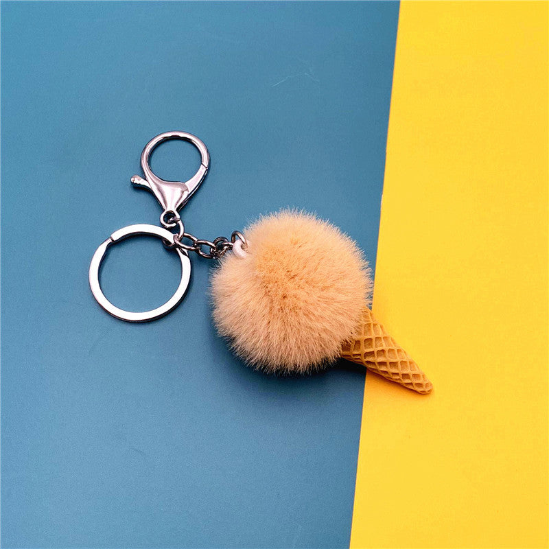 Cartoon Fruit Key Chain Student Cute Bag Pendant Ice Cream Cone Plush Car Key Chain Creative Gift