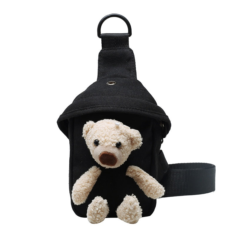 Girls Bag New Bear Bag Canvas Chest Bag Net Red Cute Student Messenger Bag Personality Pocket Trend