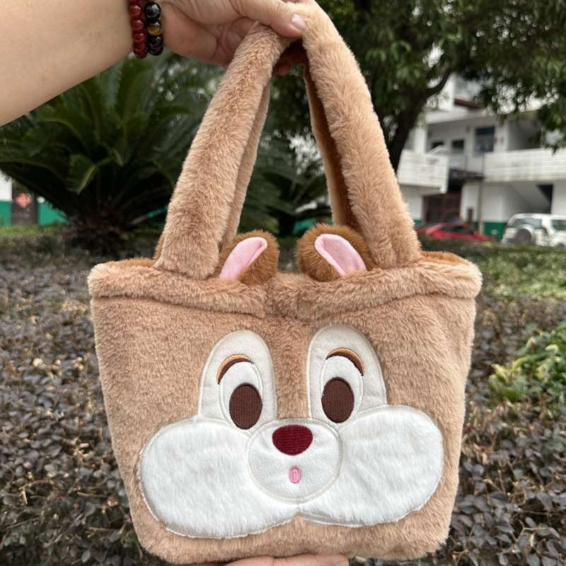 Plush Strawberry Bear Bag Shoulder Bag Handheld Shopping Bag Large Capacity Three Eyed Baby Double Sided Women's Bag Fashion Birthday Gift