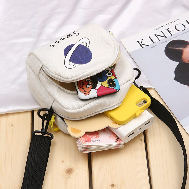 Planet's New Cute Canvas Bag Female Shoulder Ins Korean Version Of The Fashion Oblique Cross Bag Student Casual Small Bag