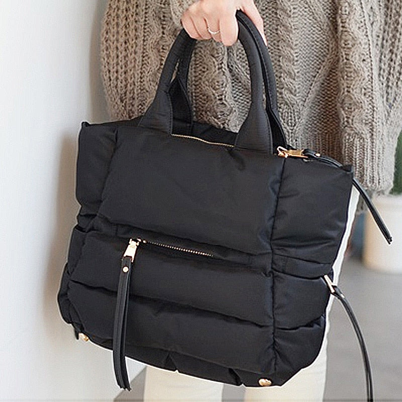 New Winter Space Cotton Handbag Women Casual Totes Bag Down Feather Padded Lady Shoulder Bag Sac A Mian Crossbody Bag