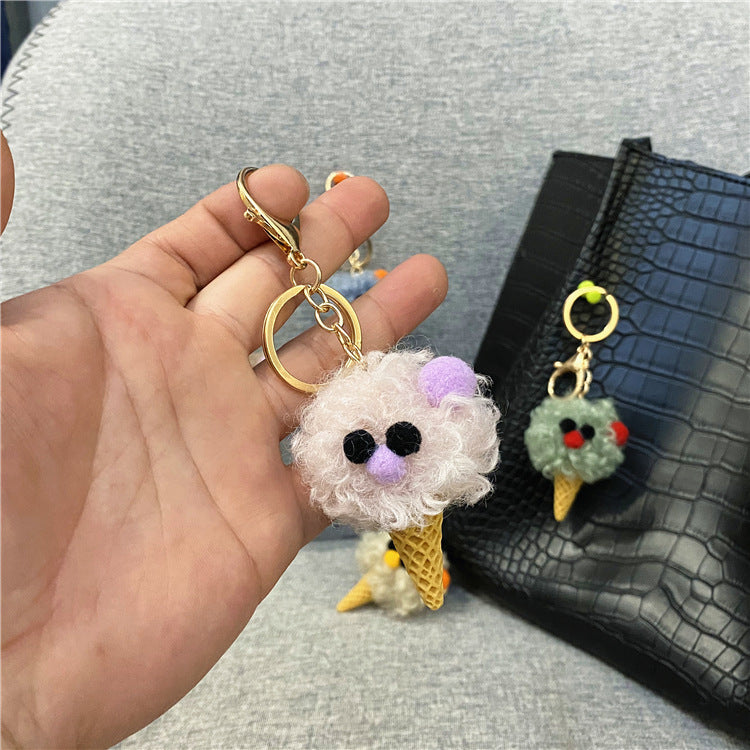 Cute Cartoon Plush Key Chain Ugly Cute Bag Pendant Ice Cream Cone Car Key Chain Mobile Phone Accessories Gift