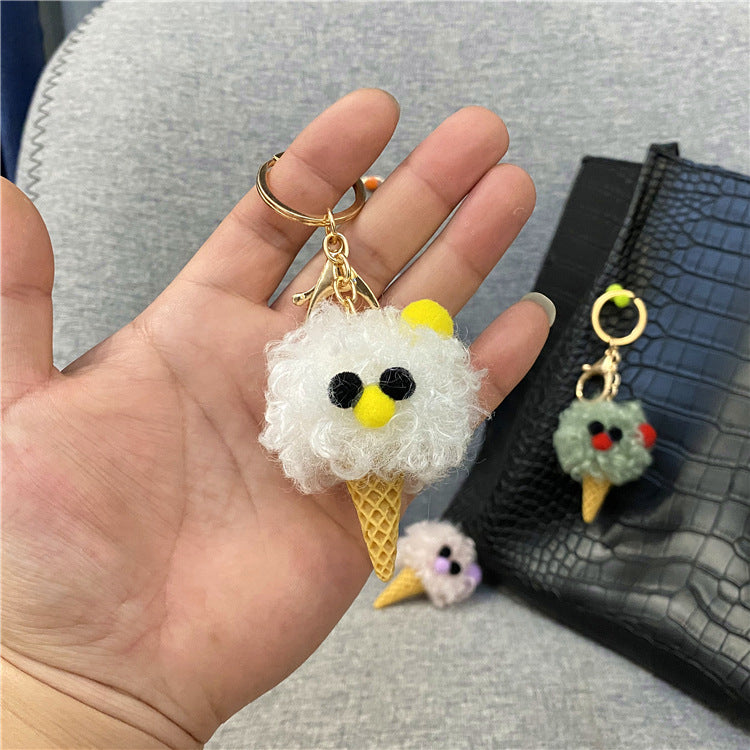 Cute Cartoon Plush Key Chain Ugly Cute Bag Pendant Ice Cream Cone Car Key Chain Mobile Phone Accessories Gift