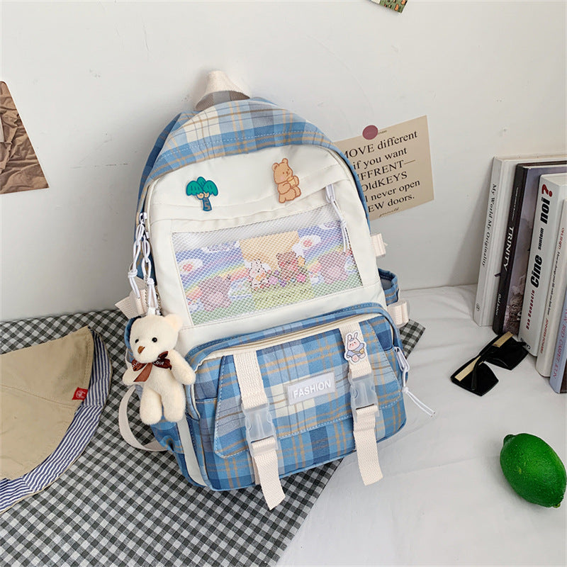 Student Backpack Girl New Japanese Cute Student JK Plaid Schoolbag Hit Color Wild Large Capacity Backpack