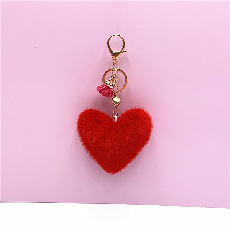 Tassel Peach Heart Key Chain Cute Bag Pendant Heart Shape Plush Car Key Chain Pendant Creative Small Gift