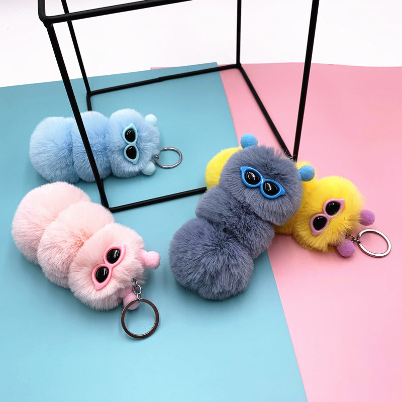 New Cute Caterpillar Key Chain Cute Candy Color Cartoon Plush Bag Pendant Car Key Chain Accessories