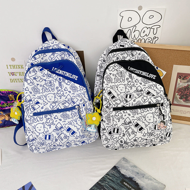Girl Student Backpack New Junior High School Girl Student Bag Net Red Graffiti To Reduce The Burden Of Campus School Bag