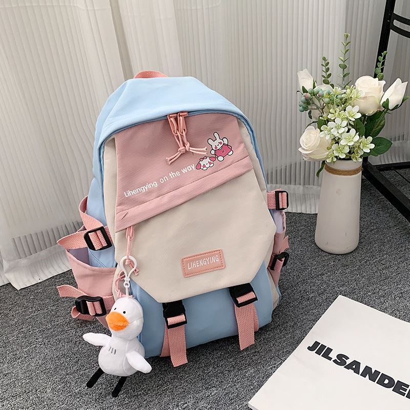 Canvas Contrast Color Schoolbag Girls Ins Style Small Fresh And Simple Literary Backpack High School Student Backpack
