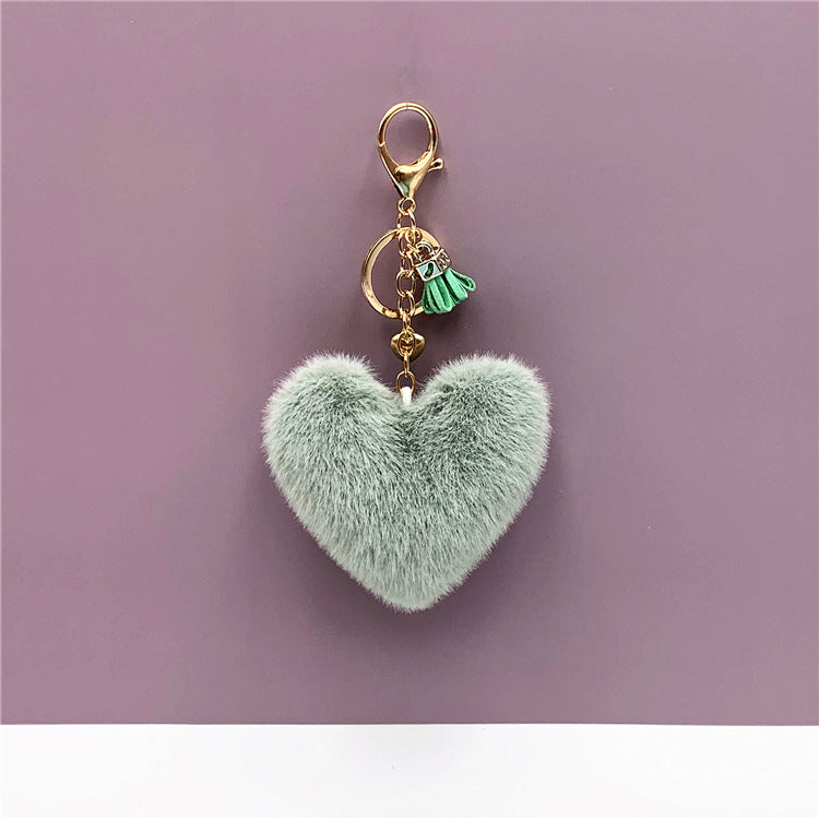 Tassel Peach Heart Key Chain Cute Bag Pendant Heart Shape Plush Car Key Chain Pendant Creative Small Gift
