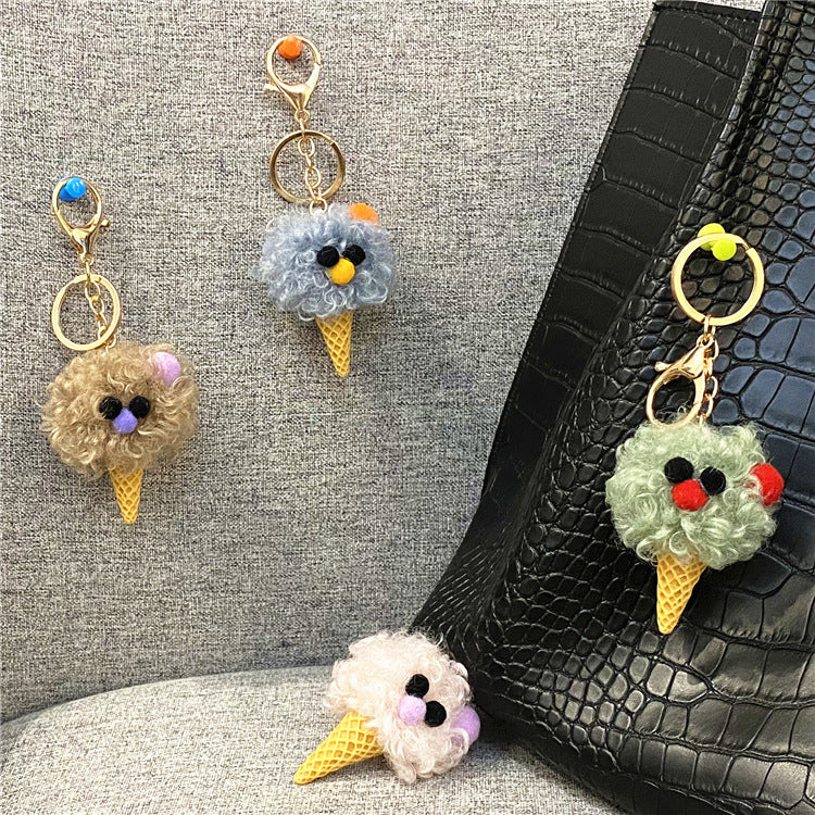 Cute Cartoon Plush Key Chain Ugly Cute Bag Pendant Ice Cream Cone Car Key Chain Mobile Phone Accessories Gift