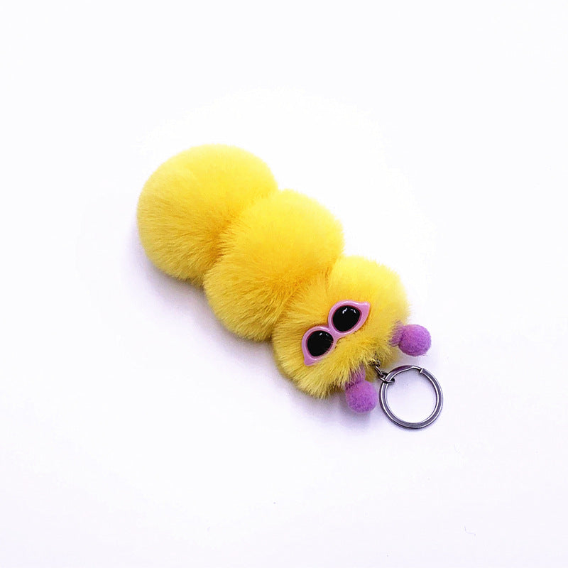 New Cute Caterpillar Key Chain Cute Candy Color Cartoon Plush Bag Pendant Car Key Chain Accessories