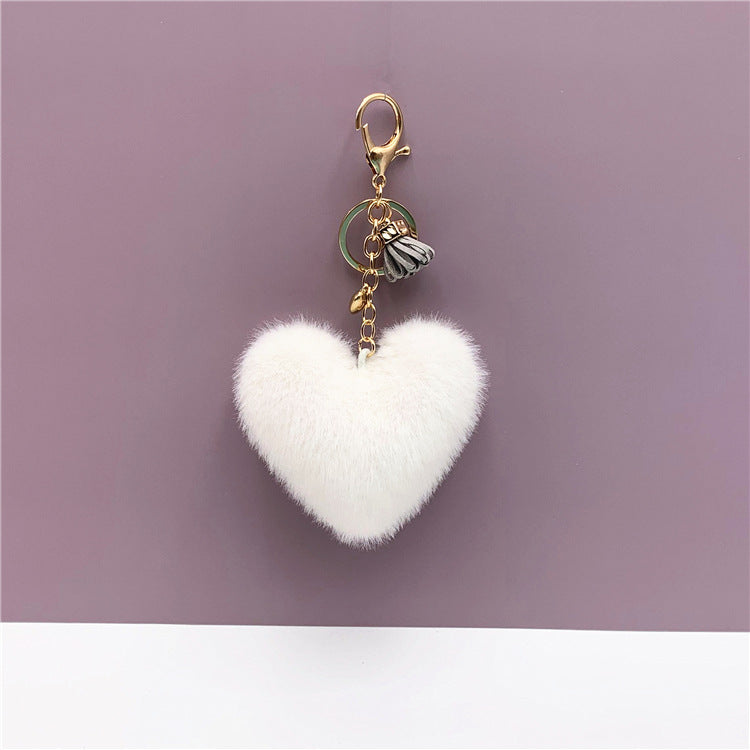 Tassel Peach Heart Key Chain Cute Bag Pendant Heart Shape Plush Car Key Chain Pendant Creative Small Gift