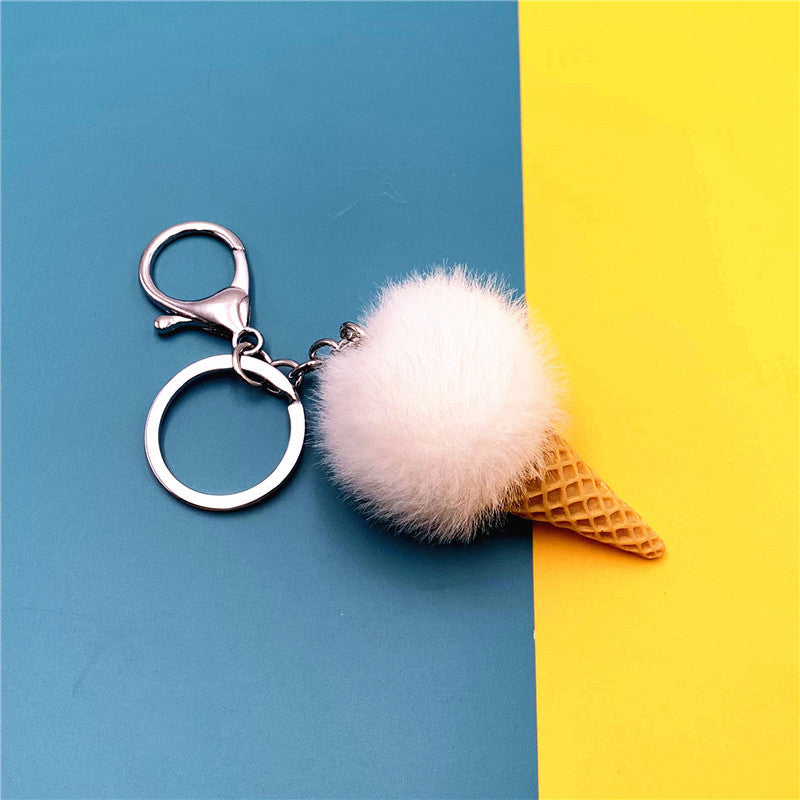 Cartoon Fruit Key Chain Student Cute Bag Pendant Ice Cream Cone Plush Car Key Chain Creative Gift