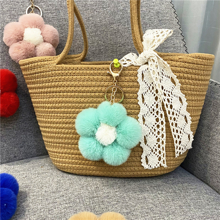 Creative Flower Hair Ball Key Chain Cute Plush Flower Bag Pendant Mobile Phone Accessories Car Key Ring Gift