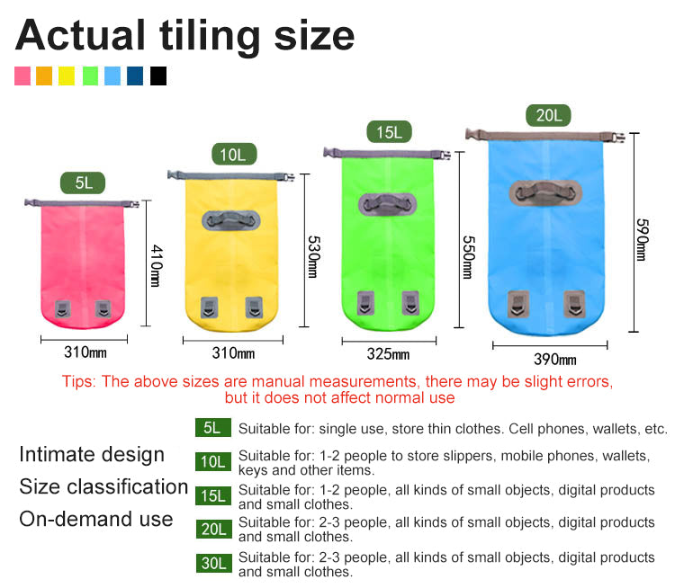 5L/10L/15L/20L/30L Outdoor Sport PVC Waterproof Storage Dry Bag For Canoe Kayak Rafting Swimming Travel Kit Sack Backpack