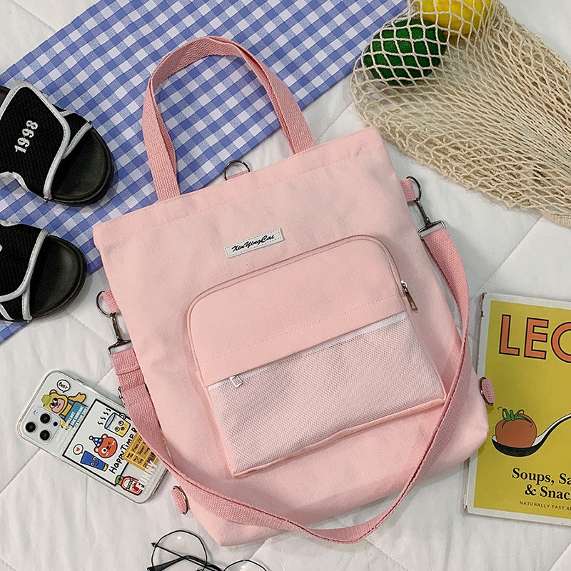 New Literary Small Fresh Canvas Bag Student Class Large Capacity Messenger Bag Ins Style Cute Shoulder Bag