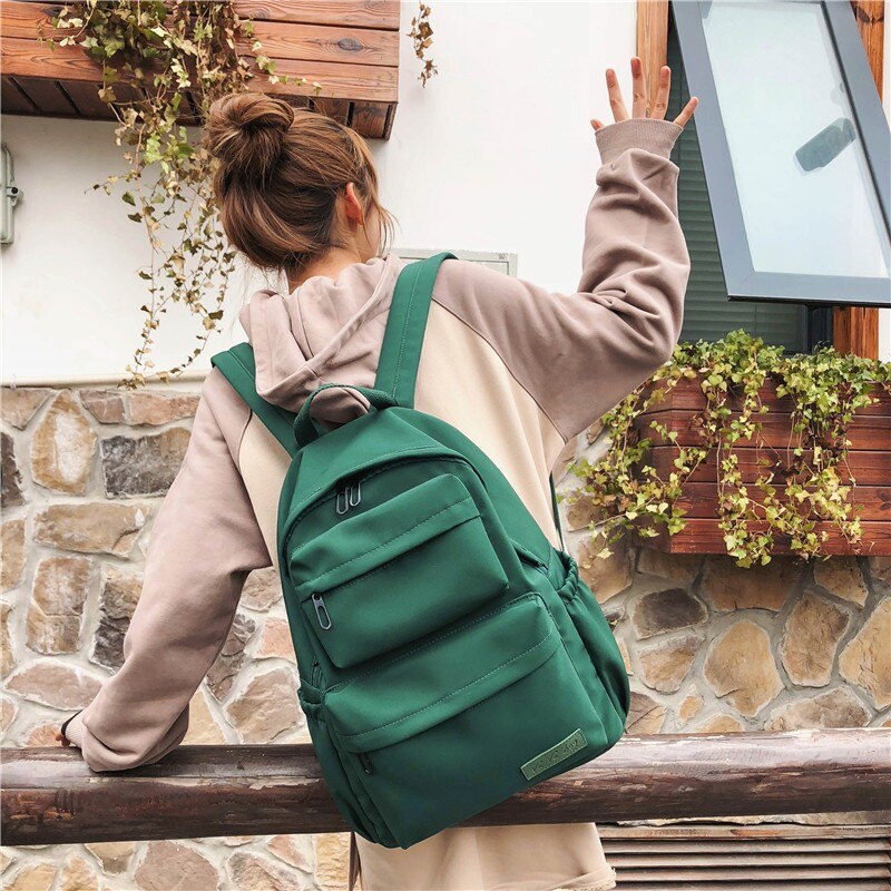HOCODO Solid Color Backpack For Women 2019 Waterproof Nylon Multi Pocket Travel Backpacks Large Capacity School Bag For Teenage