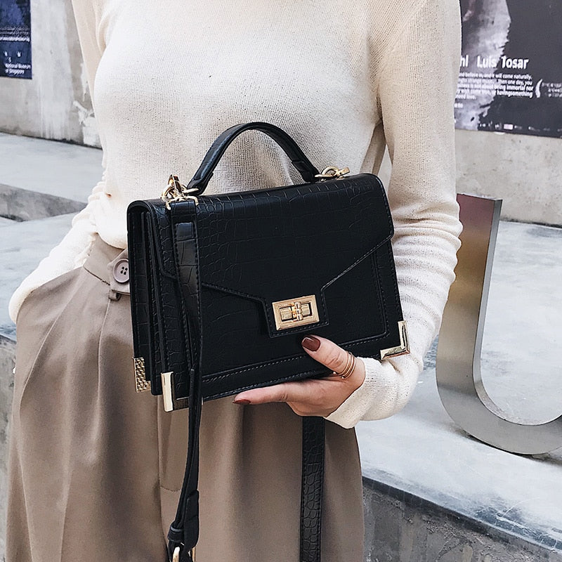 Retro Fashion Female Square bag Quality PU Leather Women bag Crocodile pattern Tote bag Lock Shoulder Messenger Bags