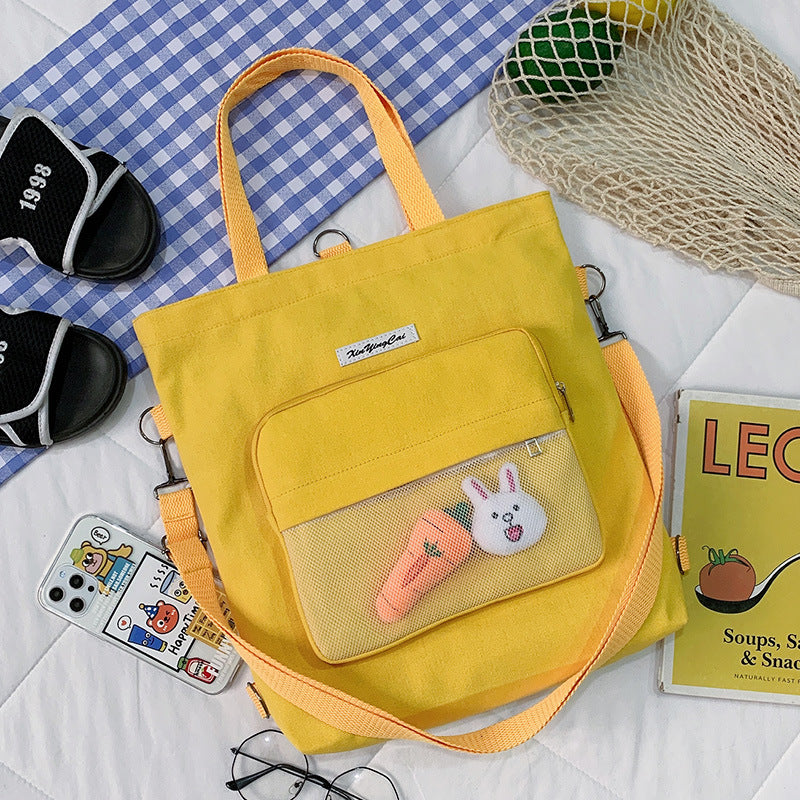 New Literary Small Fresh Canvas Bag Student Class Large Capacity Messenger Bag Ins Style Cute Shoulder Bag