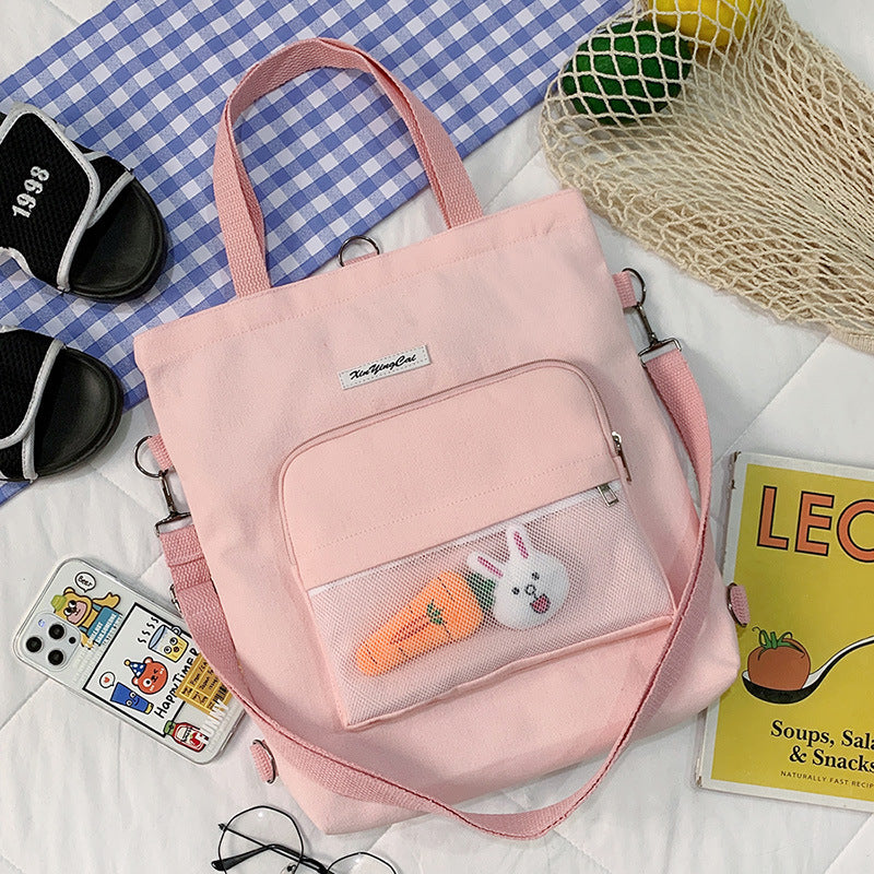 New Literary Small Fresh Canvas Bag Student Class Large Capacity Messenger Bag Ins Style Cute Shoulder Bag