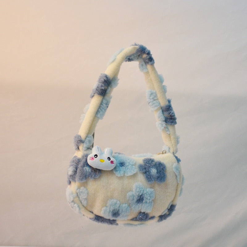 Plush Strawberry Bear Bag Shoulder Bag Handheld Shopping Bag Large Capacity Three Eyed Baby Double Sided Women's Bag Fashion Birthday Gift