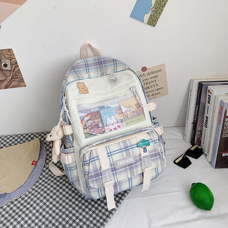 Student Backpack Girl New Japanese Cute Student JK Plaid Schoolbag Hit Color Wild Large Capacity Backpack