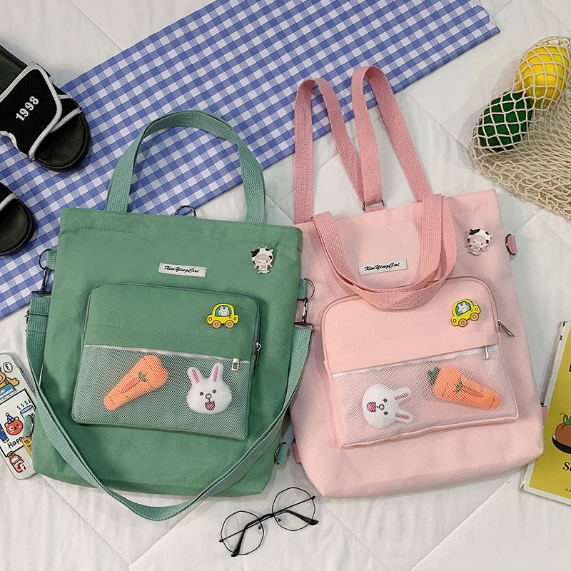 New Literary Small Fresh Canvas Bag Student Class Large Capacity Messenger Bag Ins Style Cute Shoulder Bag