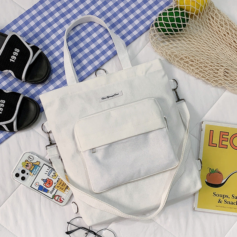 New Literary Small Fresh Canvas Bag Student Class Large Capacity Messenger Bag Ins Style Cute Shoulder Bag