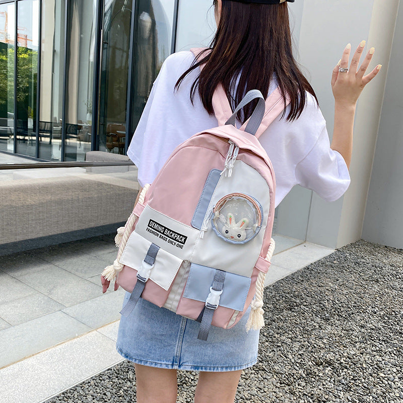 Color Matching Backpack Junior High School Student Schoolbag Large Capacity Girls Chic Girl Backpack
