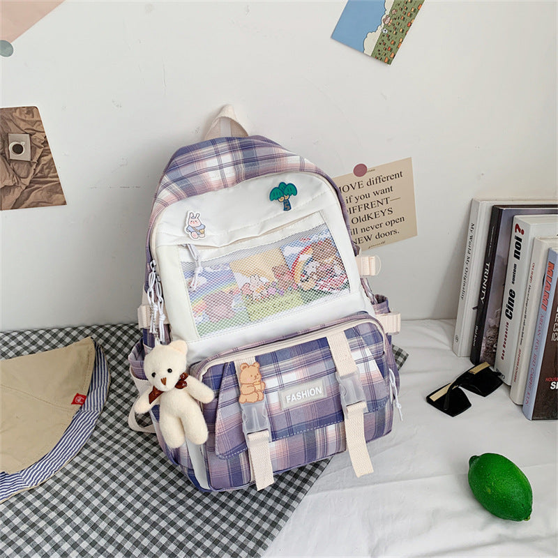 Student Backpack Girl New Japanese Cute Student JK Plaid Schoolbag Hit Color Wild Large Capacity Backpack