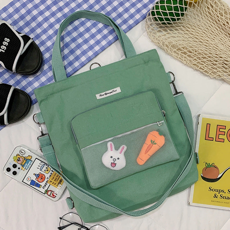 New Literary Small Fresh Canvas Bag Student Class Large Capacity Messenger Bag Ins Style Cute Shoulder Bag