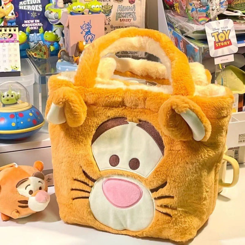 Plush Strawberry Bear Bag Shoulder Bag Handheld Shopping Bag Large Capacity Three Eyed Baby Double Sided Women's Bag Fashion Birthday Gift