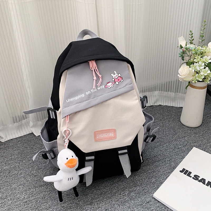 Canvas Contrast Color Schoolbag Girls Ins Style Small Fresh And Simple Literary Backpack High School Student Backpack
