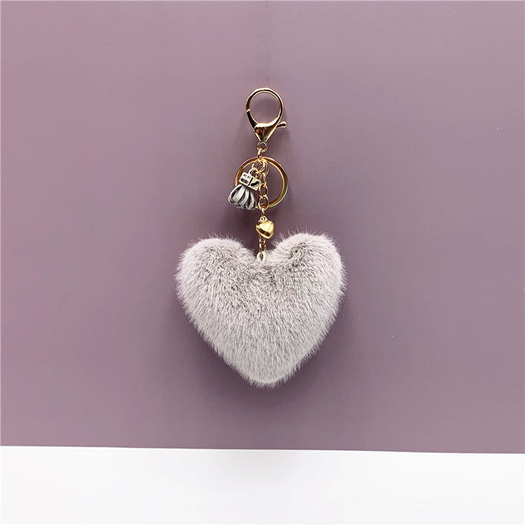 Tassel Peach Heart Key Chain Cute Bag Pendant Heart Shape Plush Car Key Chain Pendant Creative Small Gift