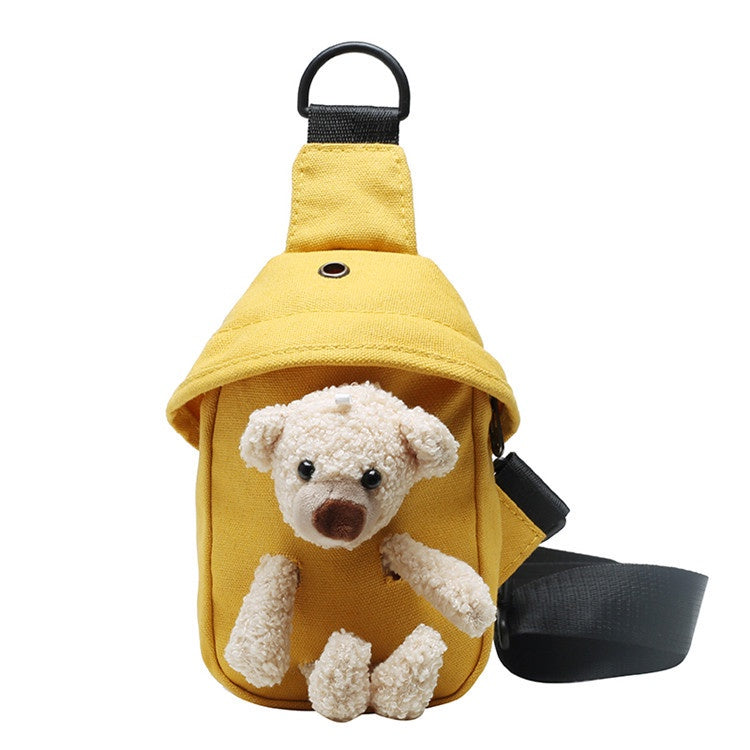 Girls Bag New Bear Bag Canvas Chest Bag Net Red Cute Student Messenger Bag Personality Pocket Trend