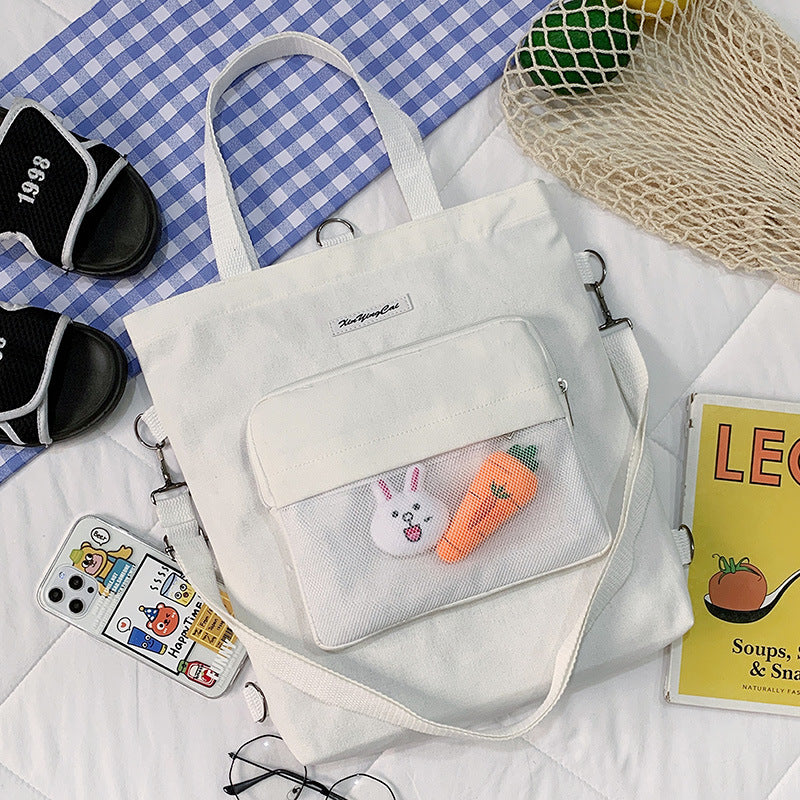 New Literary Small Fresh Canvas Bag Student Class Large Capacity Messenger Bag Ins Style Cute Shoulder Bag