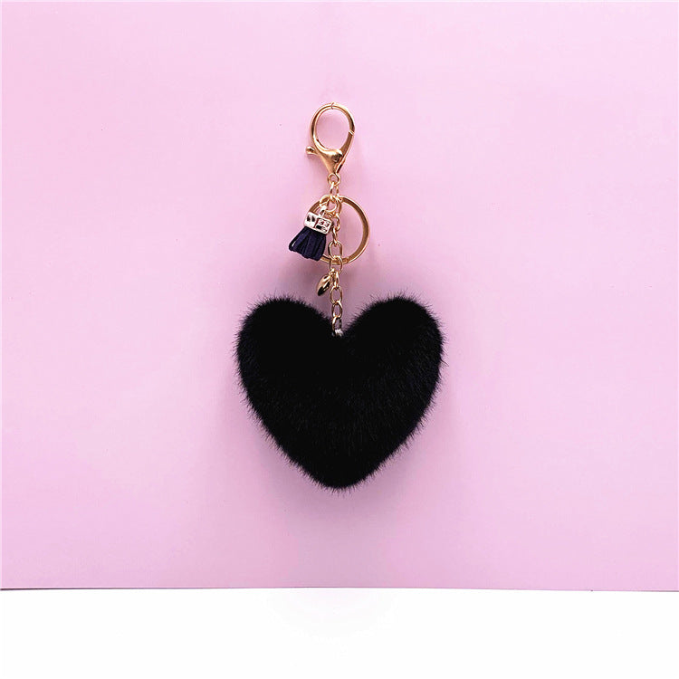 Tassel Peach Heart Key Chain Cute Bag Pendant Heart Shape Plush Car Key Chain Pendant Creative Small Gift