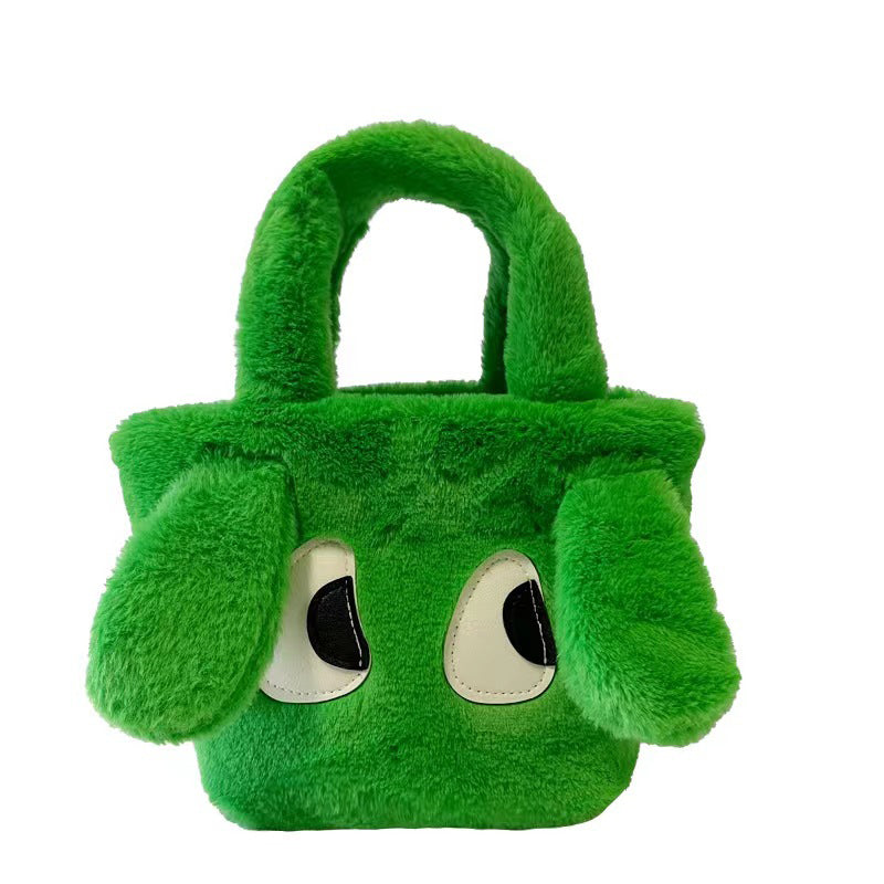 Plush Strawberry Bear Bag Shoulder Bag Handheld Shopping Bag Large Capacity Three Eyed Baby Double Sided Women's Bag Fashion Birthday Gift