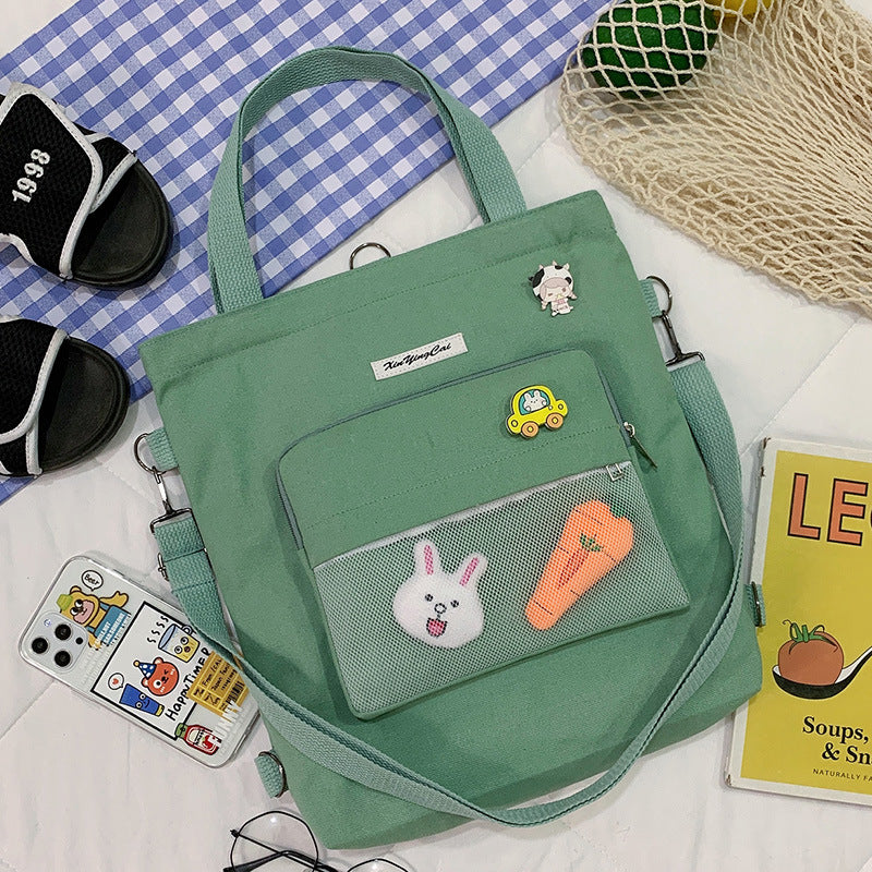 New Literary Small Fresh Canvas Bag Student Class Large Capacity Messenger Bag Ins Style Cute Shoulder Bag