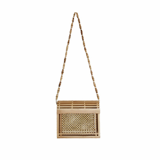 Square Bamboo Bag Summer Hollow Bamboo Beach Bag Fashion Messenger Bag Hand-woven Straw Shoulder Bag