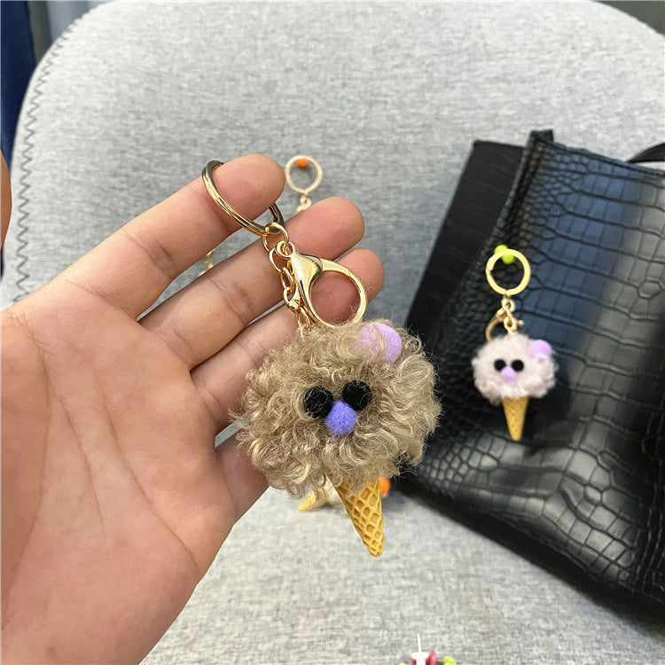 Cute Cartoon Plush Key Chain Ugly Cute Bag Pendant Ice Cream Cone Car Key Chain Mobile Phone Accessories Gift