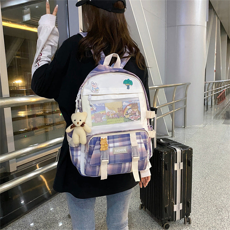 Student Backpack Girl New Japanese Cute Student JK Plaid Schoolbag Hit Color Wild Large Capacity Backpack