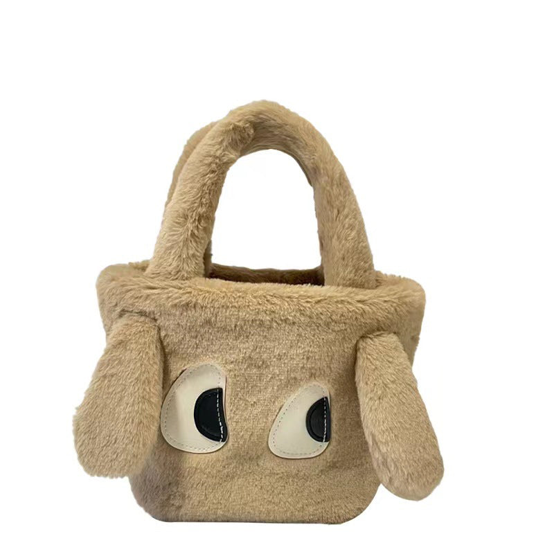 Plush Strawberry Bear Bag Shoulder Bag Handheld Shopping Bag Large Capacity Three Eyed Baby Double Sided Women's Bag Fashion Birthday Gift