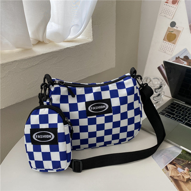 Texture Lattice Messenger Commuter Bag Female Summer New Korean Plaid Bag Simple Girl Single Shoulder Bag Small Bag