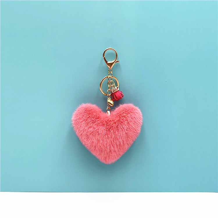 Tassel Peach Heart Key Chain Cute Bag Pendant Heart Shape Plush Car Key Chain Pendant Creative Small Gift